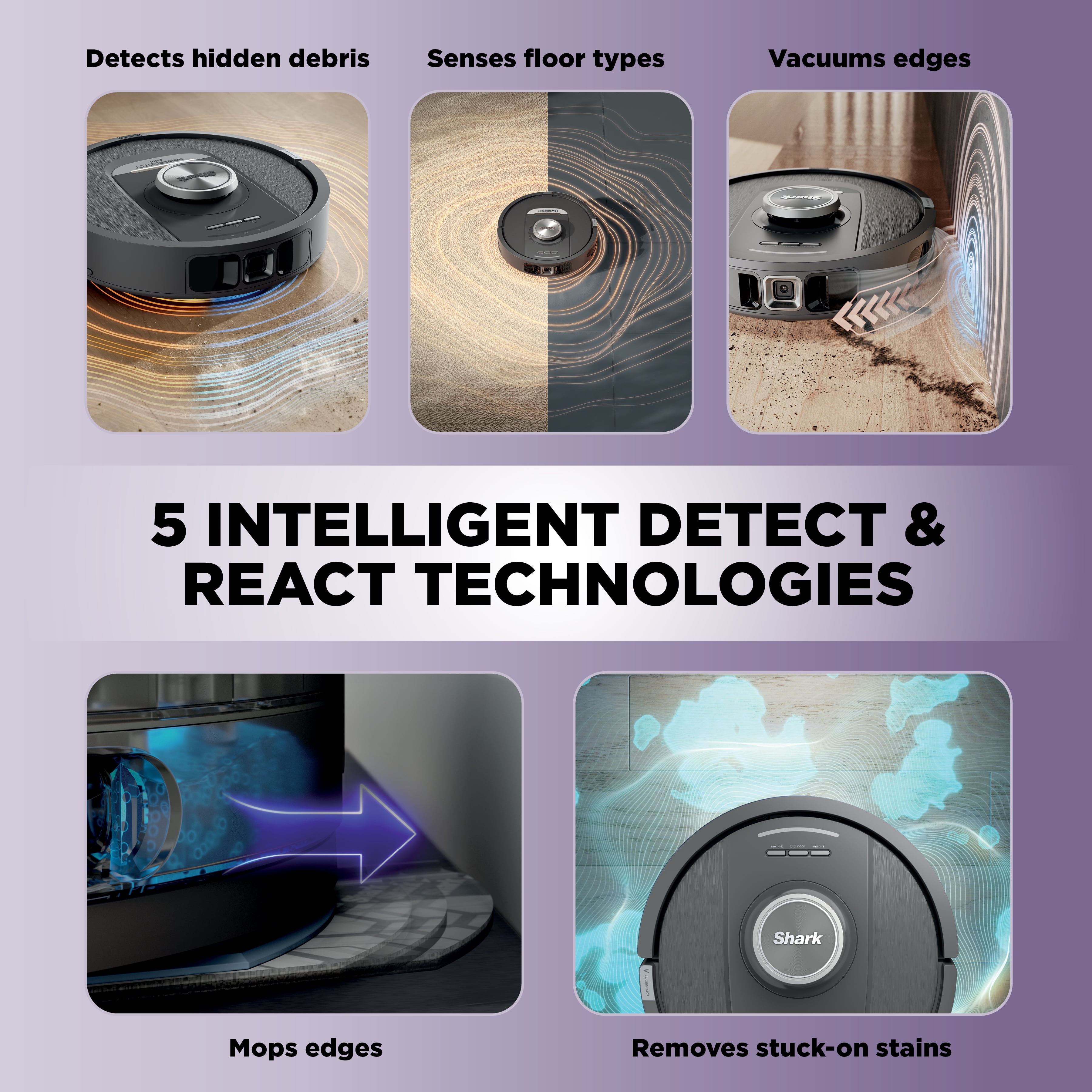 Shark PowerDetect 2-in-1 Robot Vacuum & Mop, NeverTouch Base 60-Day, Pet Friendly, StainDetect, RV2820YE