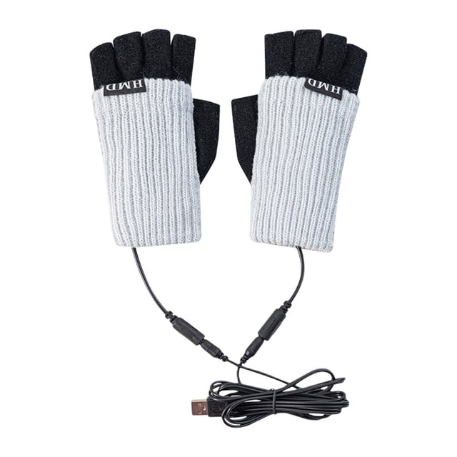 Injueey Guantes sin dedos de tela otoño suave hombres mujeres portátil carga USB manoplas lavables para el hogar Protector de manos regalo Suministros térmicos gris claro