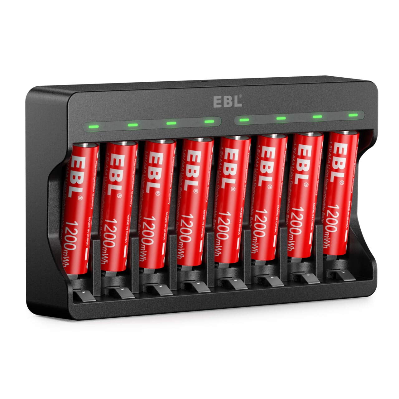 EBL 8 Pack of Rechargeable Lithium AAA Batteries 1200mWh with 8 Bay Smart Battery Charger for AA