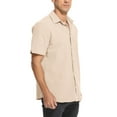 thumbnail image 5 of ONLYSHE Men's Short Sleeve Woven Dress Shirt Linen Cotton Cuban Shirt Button Down Beach Shirt Sizes L-3XL, 5 of 8