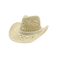 thumbnail image 3 of Hauaitttt Women Men Summer Western Cowboy Hat Shapeable Straw Hat Hollowed Out Sun Hat Gravely Hat Beach Cowboy Hats Hat Cover Face Huge Beach Hat Hiking Visors for Women Wide Fedora Hat Wide Brimmed, 3 of 3