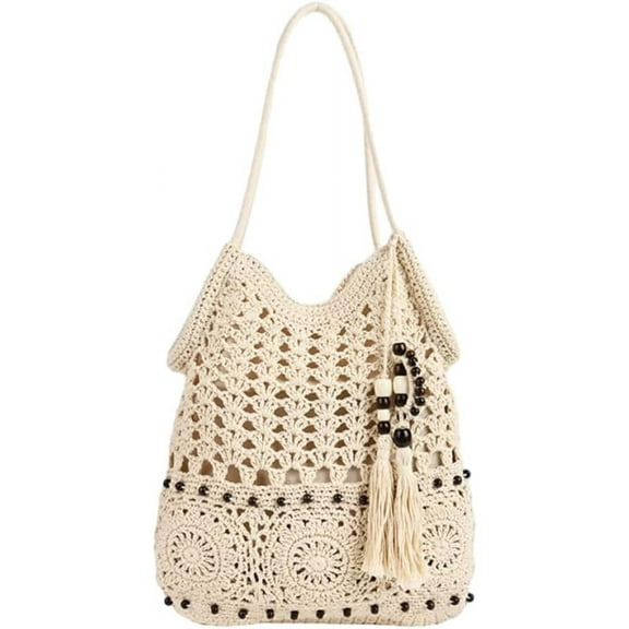 Crochet Hobo Bag for Women Boho Woven Beach Tote Handbags Bohemian Shoulder Purse with Tassels Summer Vacation 2025
