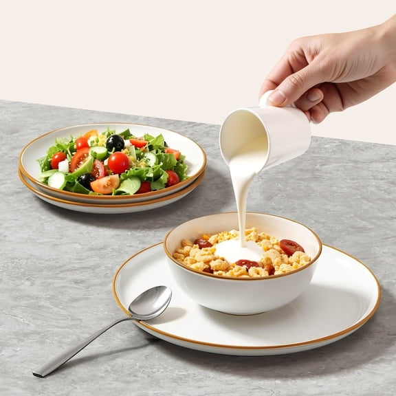 18 PCS White Ceramic Dinnerware Set Service for 6 Dishwasher Microwave Safe Stackable Plates Bowls