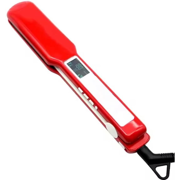 Nano-Titanium Wide Hair Straightener Pressing Flat Iron with LCD Display Adjustable Temperature Convenient (Red)