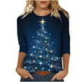 thumbnail image 2 of LEKWK Holiday Blouses for Women Dressy Christmas Xmas Tree Crew Neck 3/4 Sleeve Tops Snowman Shirt Women Christmas Snowflake Shirts for Women Christmas, 2 of 5