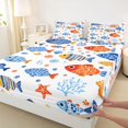 thumbnail image 4 of Castle Fairy Folk Art Tropical Fish Bed Sheets 4-Piece,Seashell Coral White Background Tile Full Size Sheets,Red Navy,1 Fitted Sheet,1 Flat Sheet and 2 Pillowcases, 4 of 6