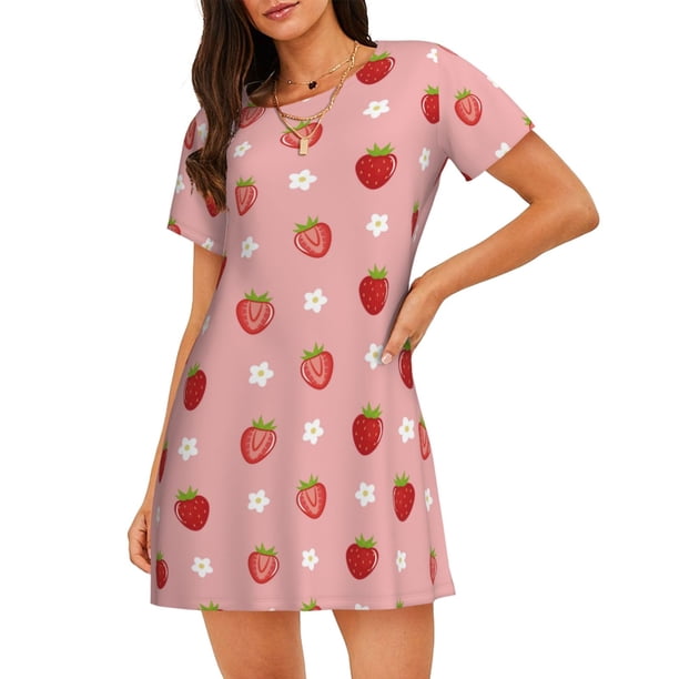 Easygdp Strawberries Camisón de manga corta para mujer, informal, estampado