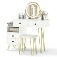 thumbnail image 1 of Gymax Vanity Desk w/ Mirror Lights Built-in Power Outlet 4 Storage Drawers Stool, 1 of 10