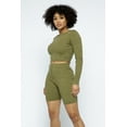 thumbnail image 6 of Knit Long Sleeve Cropped Top Knit High-waist Biker Shorts Set L, 6 of 9