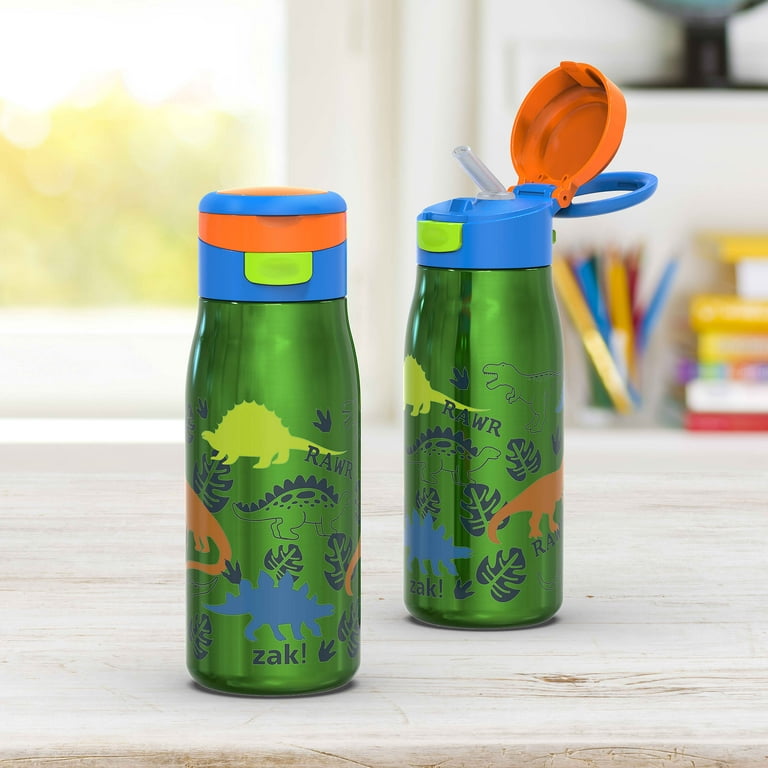 Kids Stainless Steel Insulated Water Bottle Vacuum with Staw 13 oz, Beige Dinosaur