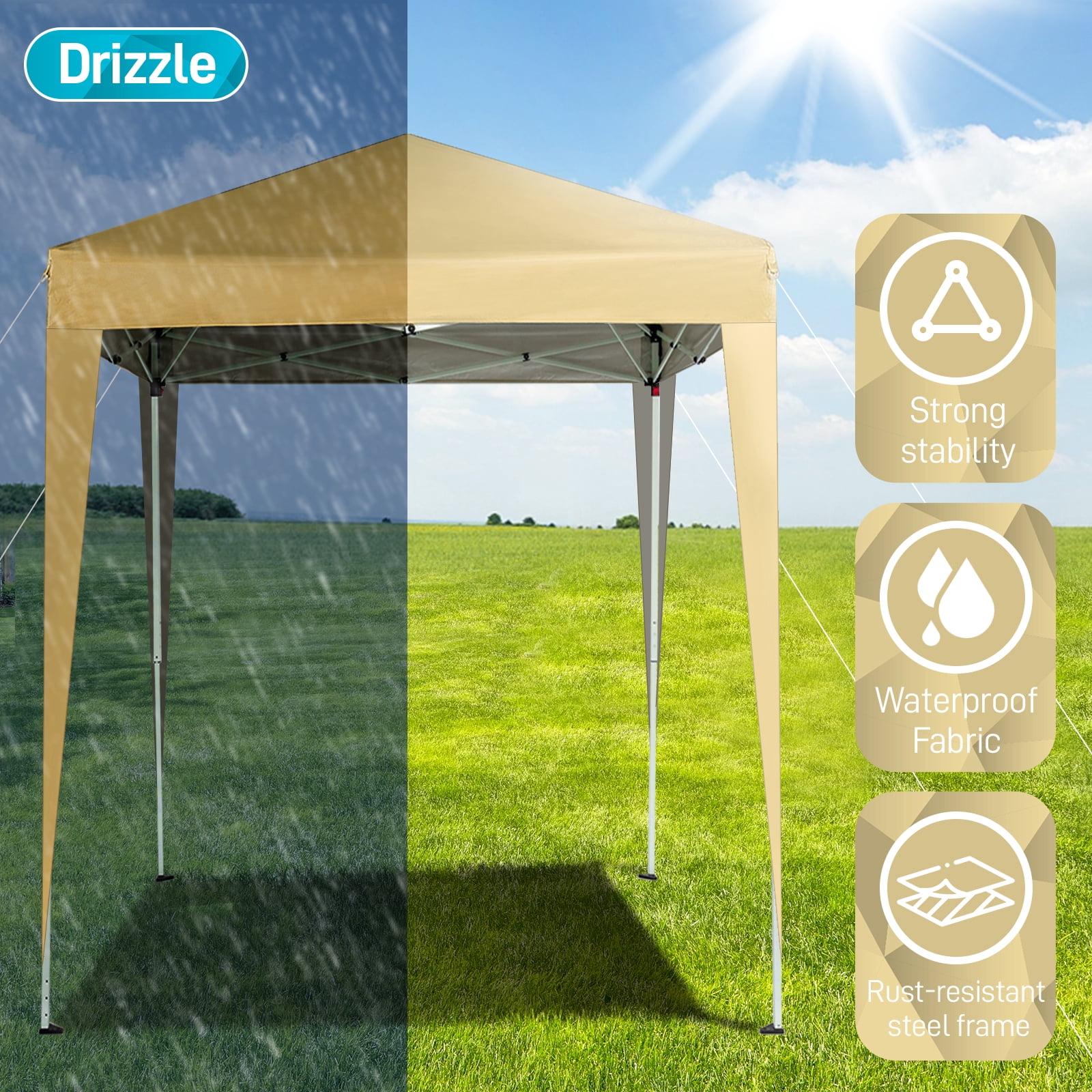 6.5x6.5Ft Two Doors & Two Windows Practical Waterproof Right-Angle Folding Tent, Khaki
