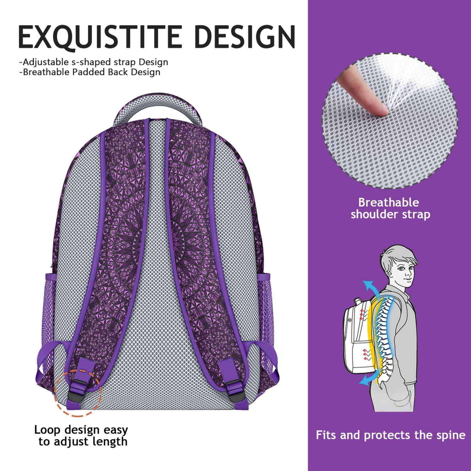 Zen Spiritual Backpack for Students - Lightweight Waterproof School Bag with Breathable Mesh Straps, Indian Ornament Style, Organized Pockets