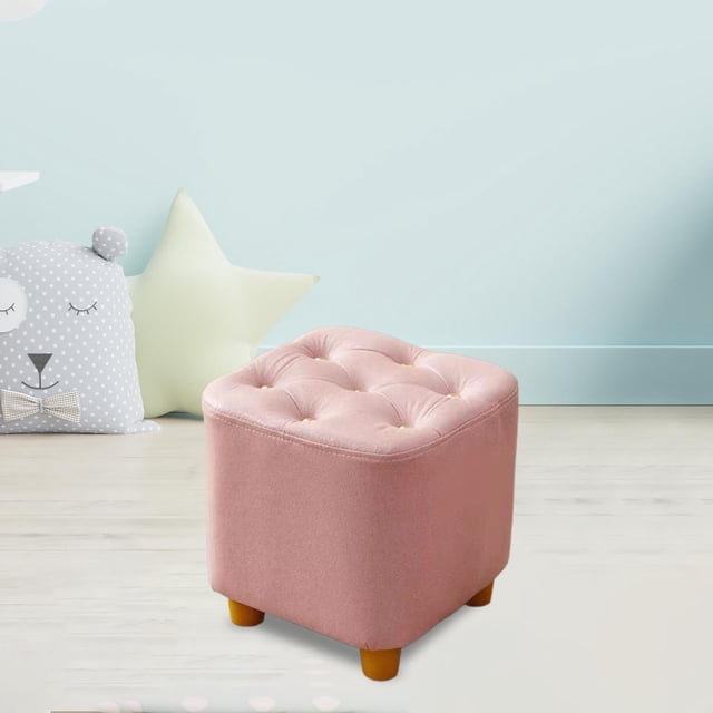Taburete cuadrado pequeño para cambiar zapatos, reposapiés, taburete de ocio, taburete decorativo, silla, reposapiés para sala de juegos y hogar Rosa
