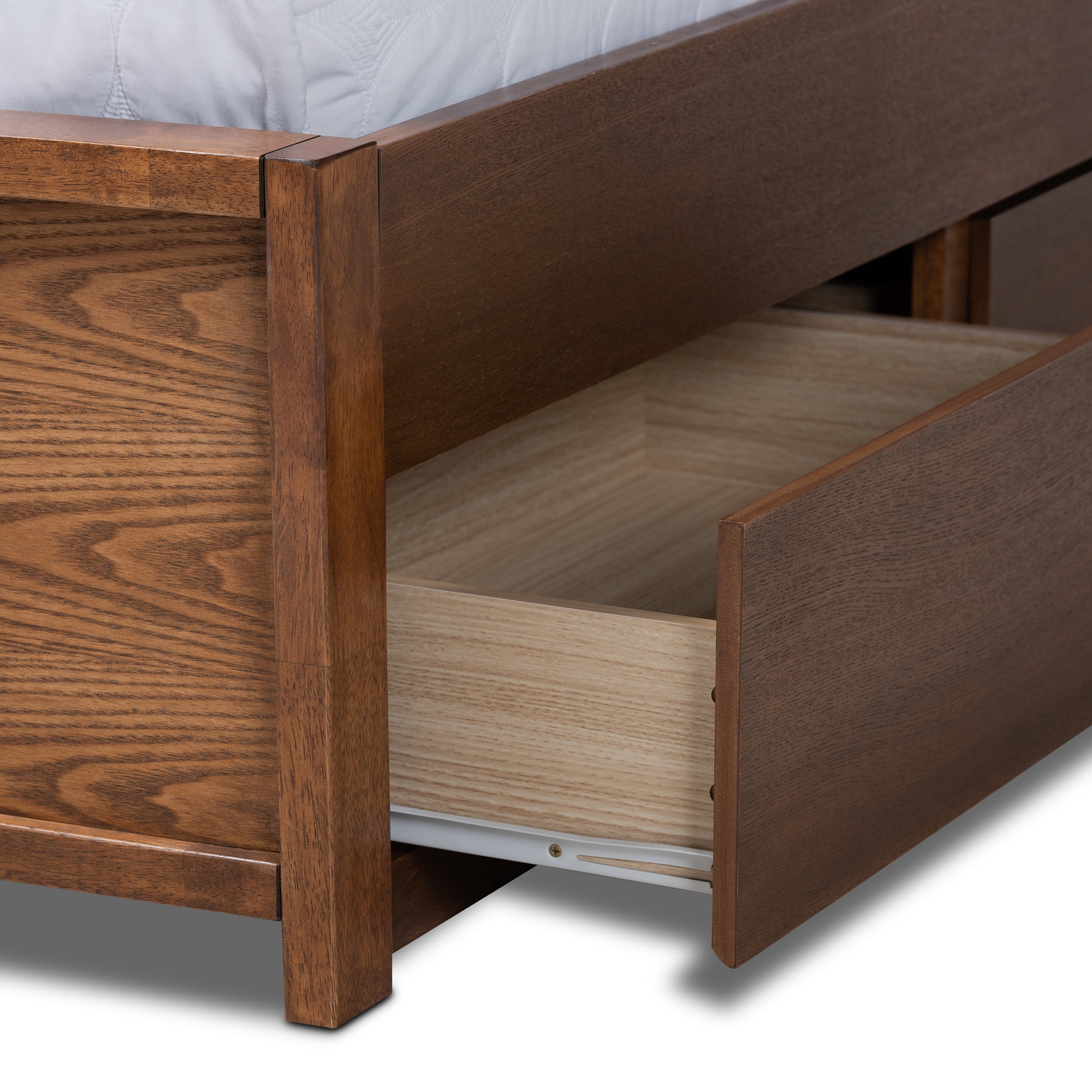 Baxton Studio Elin Modern and Contemporary Dark Gray Fabric Upholstered Walnut Finished Wood Queen Size Platform Storage Bed with Six Drawers