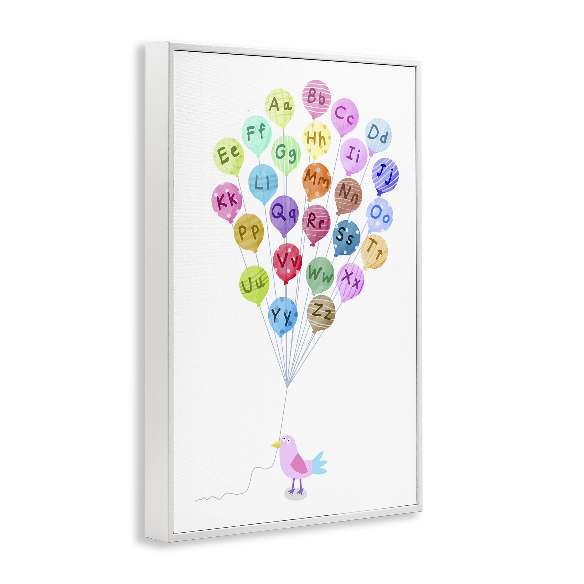 Stupell Industries Bird & Alphabet Balloons Animals & Insects Painting White Framed Art Print Wall Art, 12 x 18