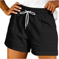 thumbnail image 3 of Women's Plus Size Comfy Elastic Waist Drawstring Loose Shorts, Soft Polyester Blend Fabric with Side Pockets, Casual Summer Lounge, Travel, Easy Care Relaxed | TruHer,Black M, 3 of 6