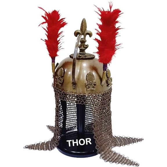 Medieval Antique Warrior Chain-Mail Mughals Armor Helmet W/Stand Rustic Vintage Home Decor Gifts