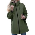 thumbnail image 3 of Feancey Lightweight Hooded Jackets for Women Waterproof Packable Raincoats Full Zip Stand Collar Windbreaker Rain Jacket Mid Length Fall Outerwear Green L, 3 of 9