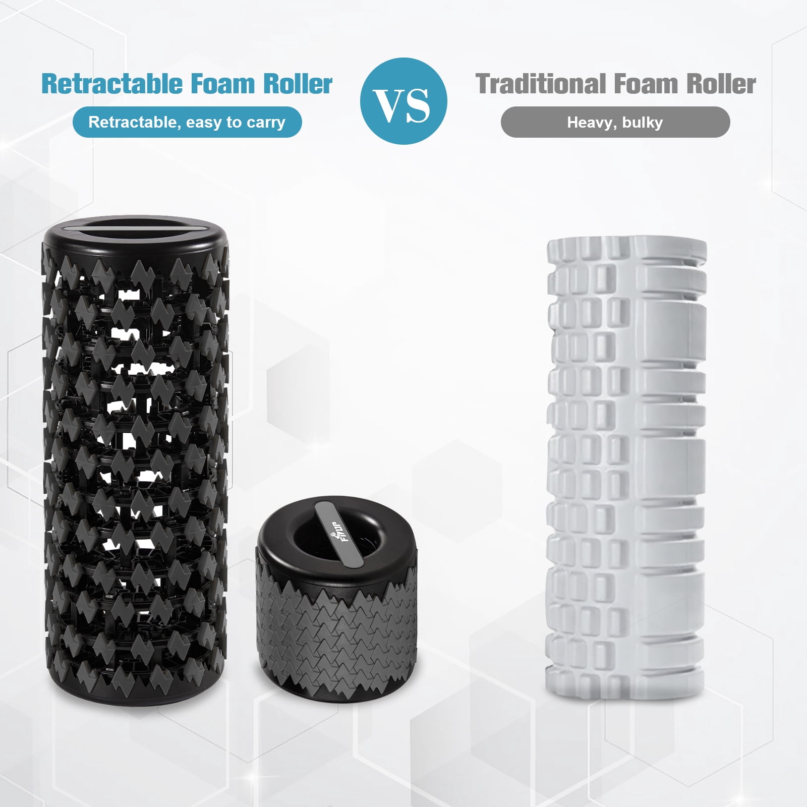 FISUP Collapsible Foam Roller Massager Muscle Therapy Yoga Block for Home Fitness Exercise Equipment, Gray