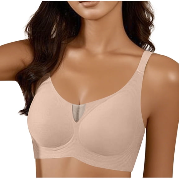 ATOYSOY Push Up Strapless Bras for Women No Underwire Mesh Breathable Comfy Bra V Neck Comfortable Everyday Underwear (Beige,M)
