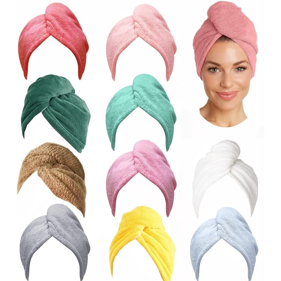 10 Pack Hair Towel Wrap Microfiber Hair Turbans for Wet Hair No Frizz Dry Hair Hat for Women Long Curly Thicker Hair