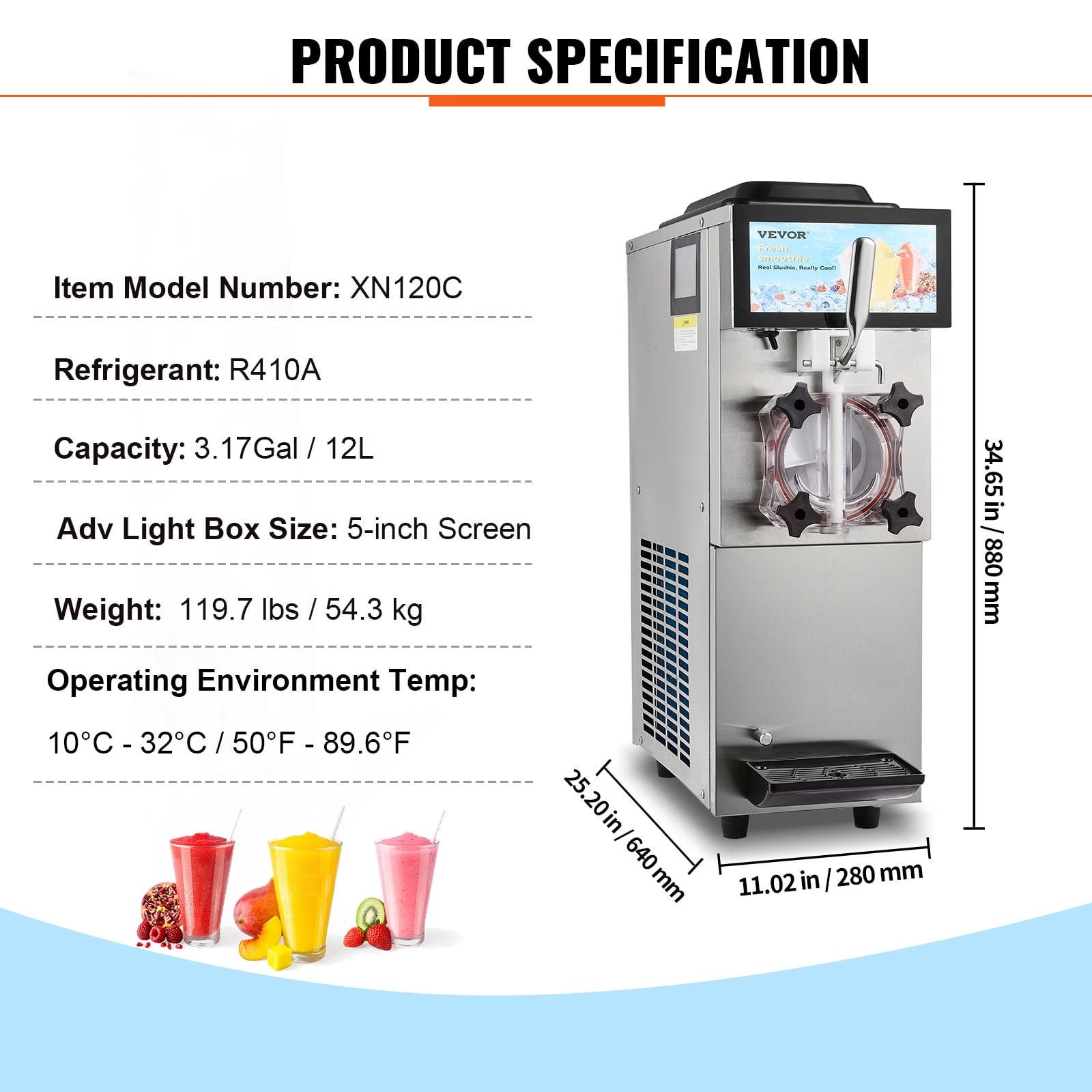 VEVOR Commercial Slushy Machine, 12L / 3.17 Gal Single Tank, Cool and Freeze Modes, Stainless Steel Margarita Smoothie Frozen Drink Maker, Slushie Machine for Party Cafes Restaurants Bars Home