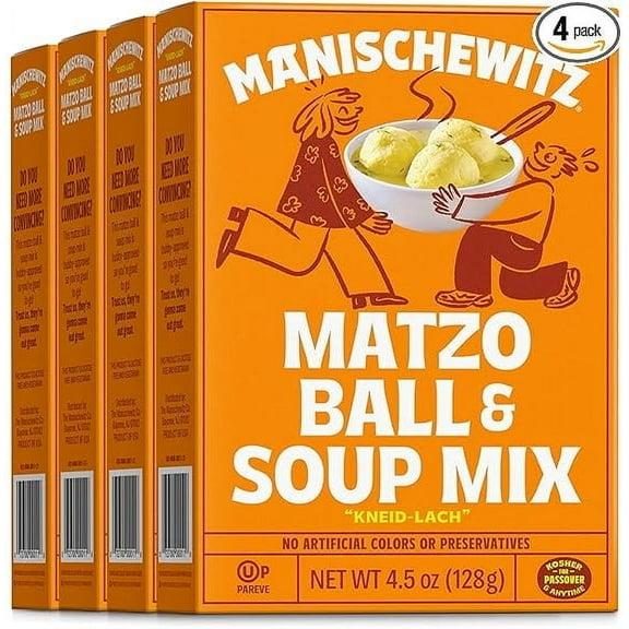 Manischewitz Matzo Ball and Soup Mix, 4.5oz (4 Pack) | Easy Prep | Kosher for Passover | Nothing Artificial | No MSG | Classic Fluffy Texture