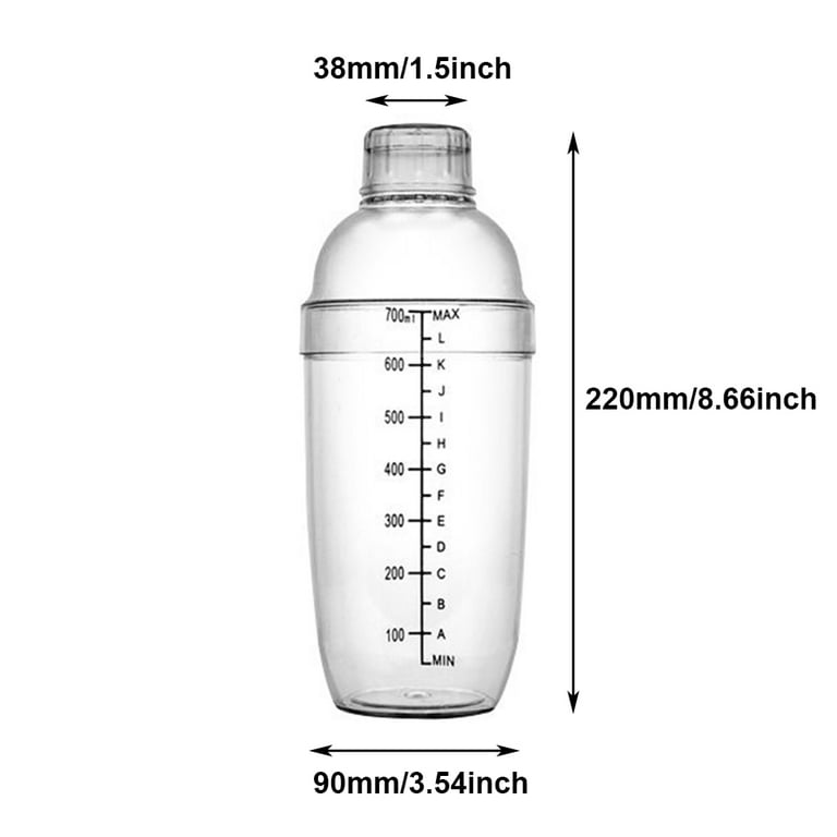 4 Pcs 700CC/24Oz Plastic Cocktail Shaker Drink Mixer Hand Shaker Cup with  Scales Transparent(4, 700cc)