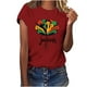 thumbnail image 1 of Tops de Manga Corta para las Mujeres de Ajuste Suelto, Día de la Independencia Negro Impreso, Cuello Redondo Suelto Superior, 1 of 4