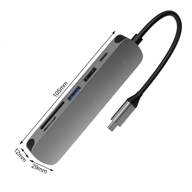 Tipo C Hub 4K Usb 3.0 Hub De Aluminio Dongle Con Salida Compatible Con Hdmi Soporte Pd / Tf / Sd Para Teléfono Portátil 6 En 1 Minnieouse EL012705-00
