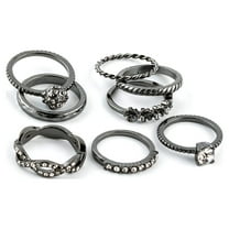 Claire's Women's Hematite Forever Glam Ring Set, Ring Size 6/7, Small/Medium, 8 Pack, 07085