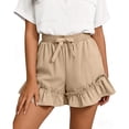 thumbnail image 7 of JUSLIO Ladies Shorts,Elastic Waist with Pockets High Waist Mid-Length Shorts,Ruffle,Khaki,Size L, 7 of 7