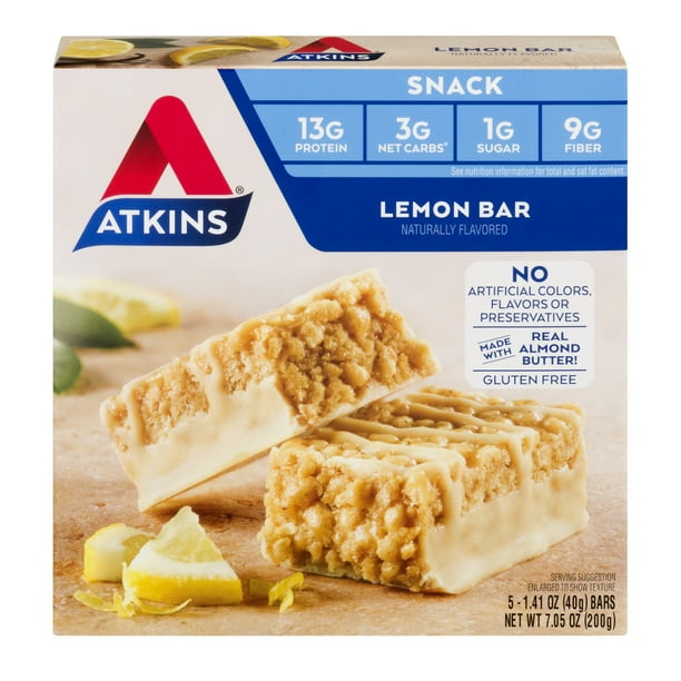 Atkins Gluten Free Snack Bar, Lemon Bar, Keto Friendly, 5 Count
