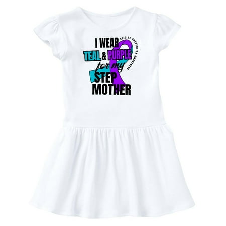 

Inktastic Suicide Prevention I Wear Teal and Purple For My Step Mother Gift Toddler Girl Dress
