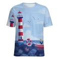 thumbnail image 5 of Lighthouse Seagulls Boat Ocean Womens Tops Women's Fashion Casual Short Sleeve Flower Print Round Neck Pullover Top Blouse, 5 of 7