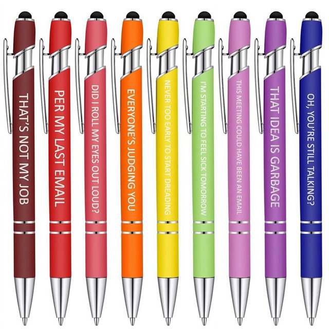10 BolíGrafos de Oficina, BolíGrafos Divertidos, BolíGrafos SarcáSticos Desmotivadores, BolíGrafos Macaron Touch Stylus para Oficina, Color Negro