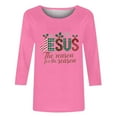 thumbnail image 4 of JURANMO Today Deals Womens Christmas Shirts Loose Fit Casual Round Neck Tshirts Trendy Letter Graphic Print 3/4 Sleeve Pullover Tops Hot Pink XXL, 4 of 5