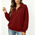 thumbnail image 5 of Womens Half Zip Pullover Sweatshirts Loose Solid Color Loose Half-ZipLong-Sleeved Turndowm Collar Tops, 5 of 7