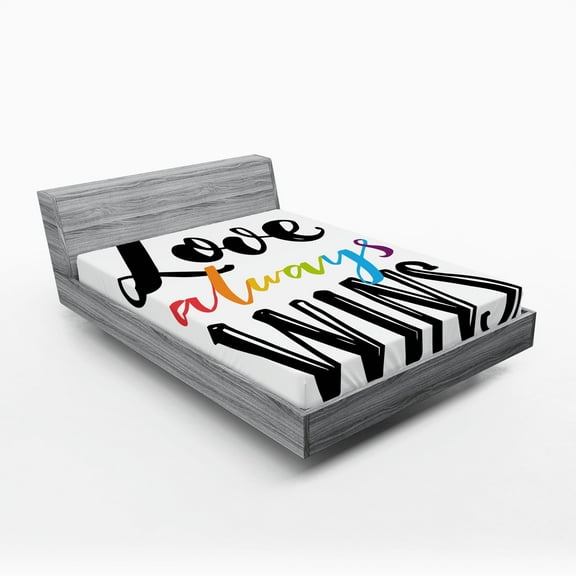 Ambesonne Pride Fitted Sheet, Love Always Wins Phrase, California King, Multicolor