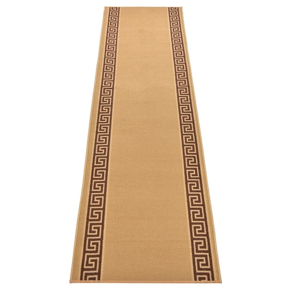 Custom Size Greek Key Meander Beige Roll Runner Rug 36 Inch Wide and Customize Choice of Your Length by feet Slip Skid Resistant Latex Back Cut to Size Rug Runner