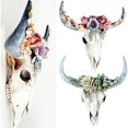 thumbnail image 1 of Decoración de pared de resina con forma de cabeza de toro de Cheer.US, calavera de toro blanca, colgante de pared con suculentas y flores, decoración de pared para habitación infantil, simulación de, 1 of 7