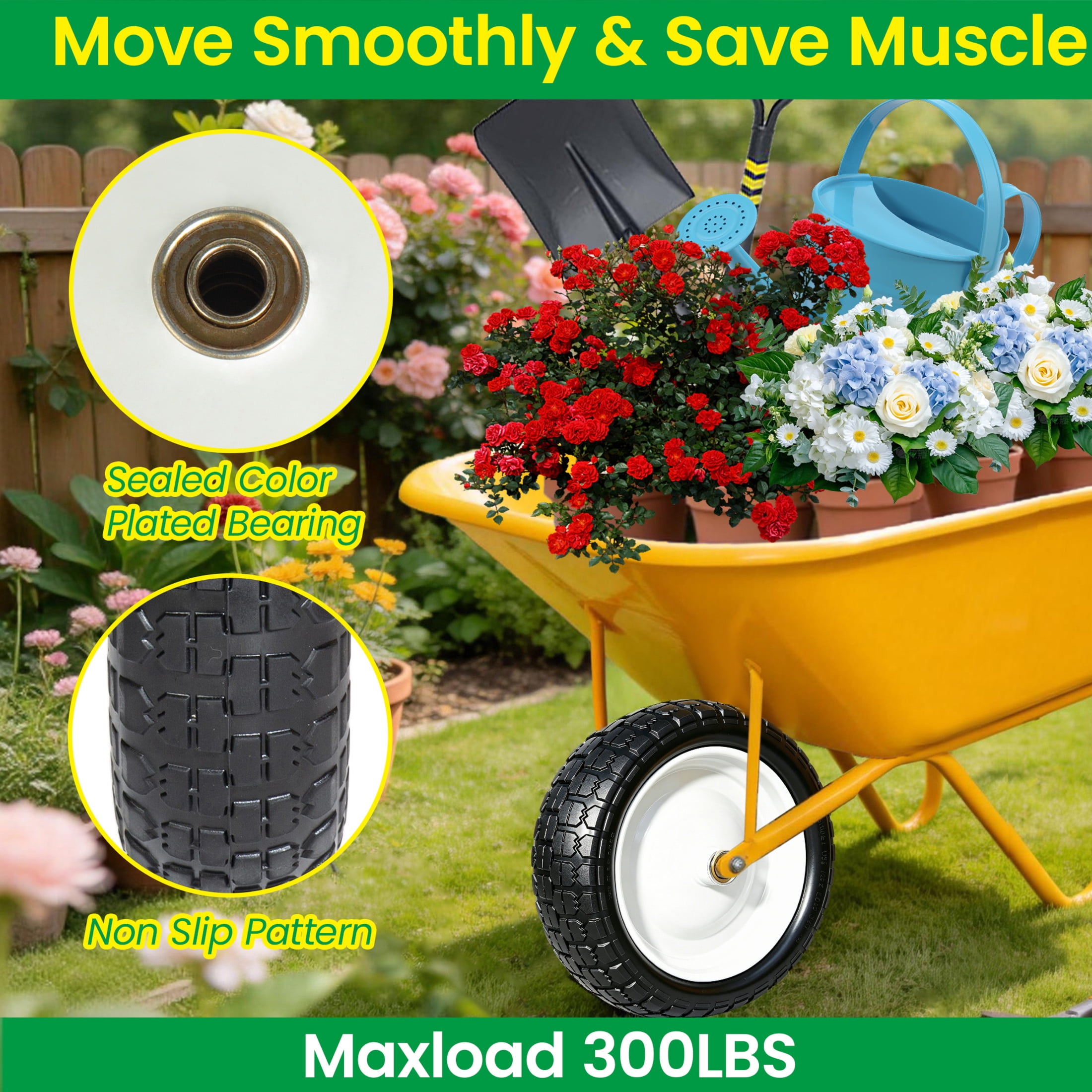 Noble House 13" x 3.5" Solid Rubber Flat-Free Tires & Wheels with Flat-Free Design for Trailer, Black & White