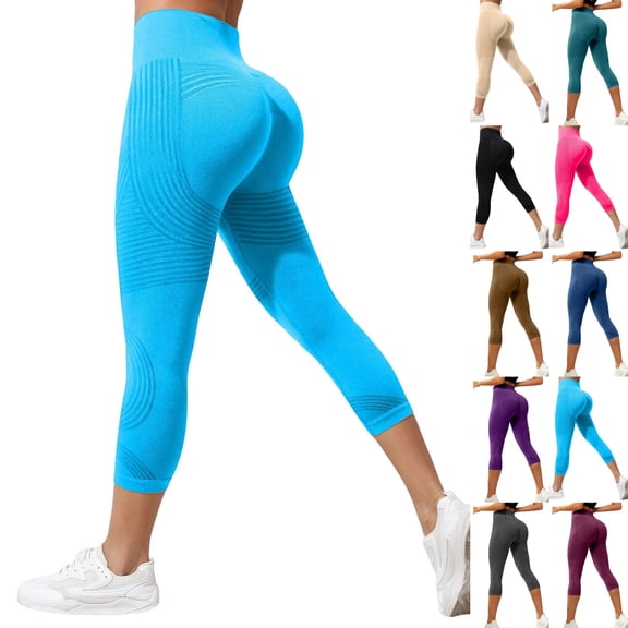 Capri Leggings Anti Cellulite 3D Resistance Band Leggings for Women Compression Tummy Control Butt Lifting Yoga Pants Sky Blue S