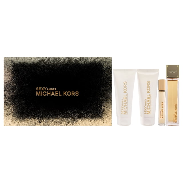 Juego de regalo Sexy Amber Michael Kors para mujer 4 piezas spray EDP 3,4 oz loción corporal 3,4 oz gel de ducha 3,4 oz