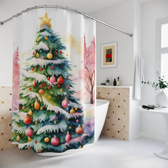Beautiful Christmas Tree Shower Curtain, Pastel Colors Bathroom Decor, Festive Holiday Home Decor, Cottage Core Curtains, Pink Trees Decor, Christmas Gift for Her