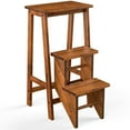 thumbnail image 2 of Costway 3 Tier Folding Step Stool 3-in-1 Rubber Wood Ladder Storage Shelf Coffee, 2 of 10