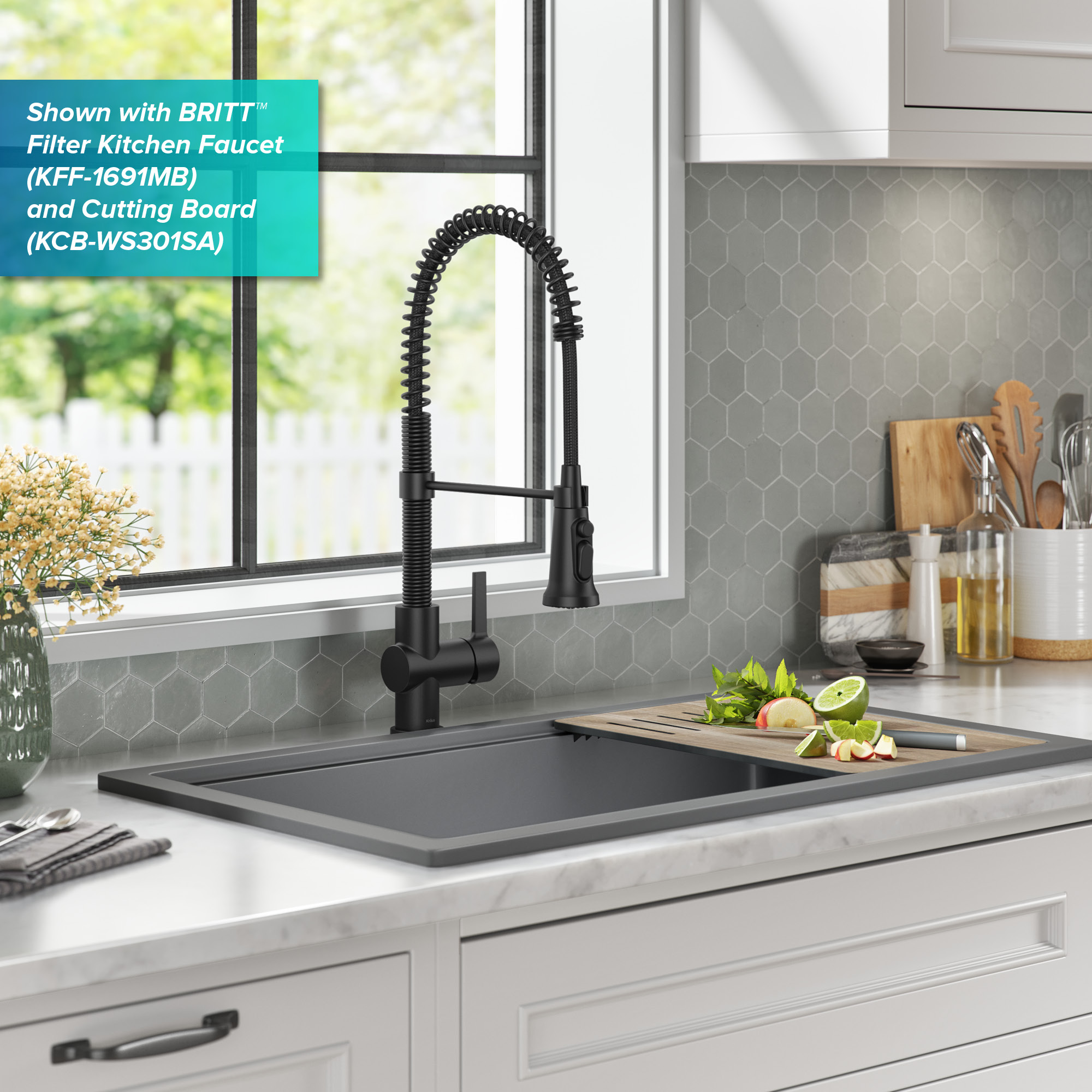 KRAUS Turino 33 Fireclay Workstation Drop-In / Undermount Single Bowl Kitchen Sink in Matte Grey