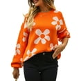 thumbnail image 2 of GXFC Women Teen Girls Juniors Sweater Casual Long Sleeve Oversized Flower Knit Pullover Fall Warm Knitwear Top Clothes for Women, 2 of 9