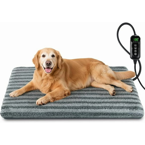 Large Pet Heating Pad, Waterproof Heated Dog Cat Bed with 11 Adjustable Temperatures & 24H Timer, Auto Shut-Off, Chew-Resistant Cord, Washable Cover, Indoor Electric Mat, Grey, L(35" x 24")