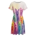 thumbnail image 4 of Pictures Of Colorful Cats Dress Summer Street Style Dresses Female Short Sleeve Printed Sundress, 4 of 7
